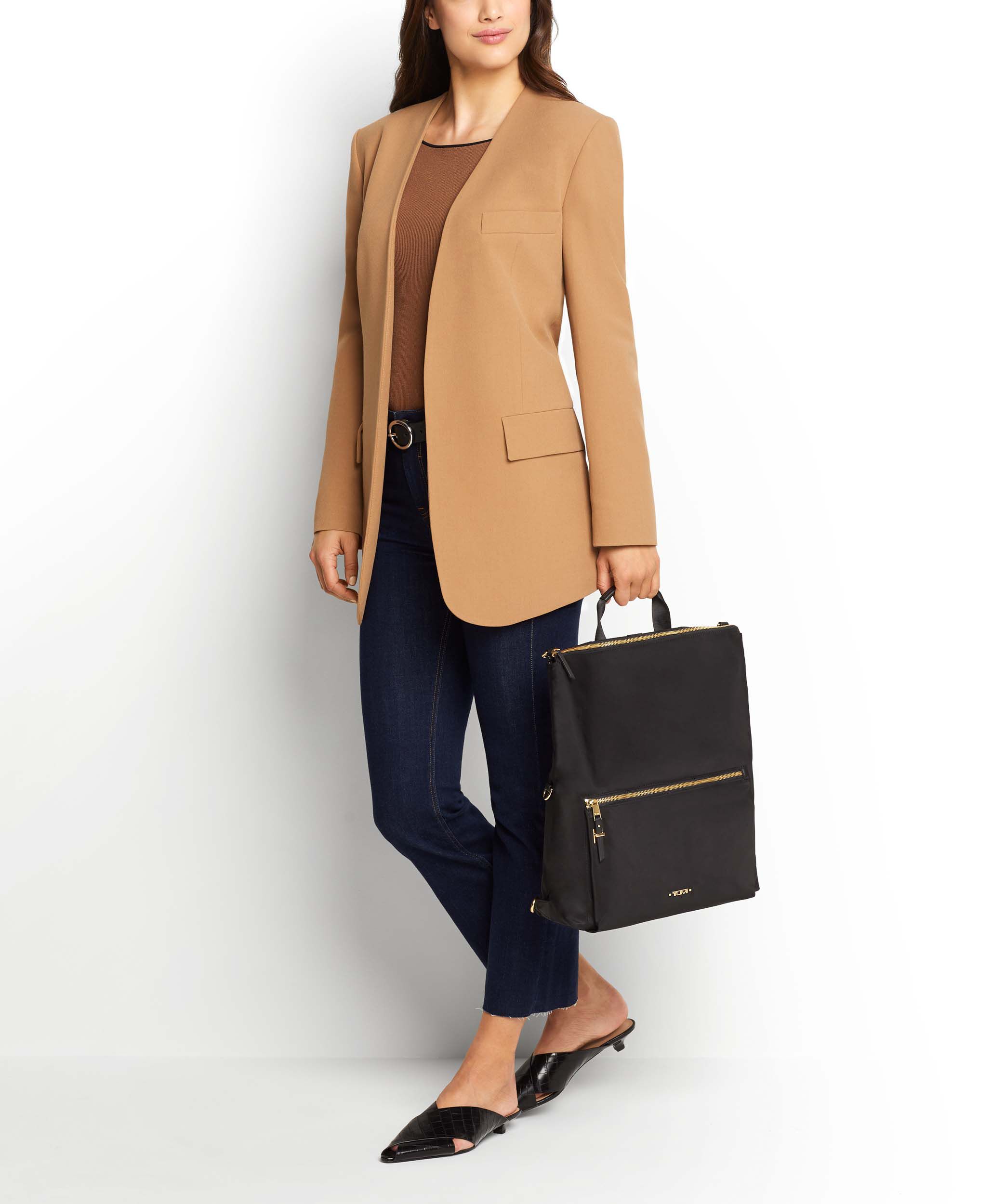 black faux leather backpack